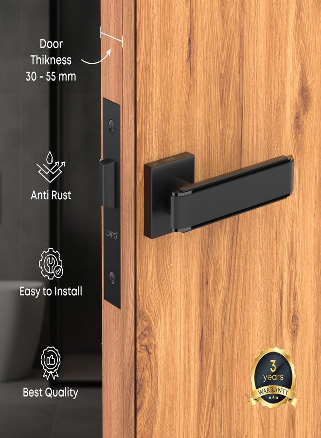 LAPO قفل باب شديد التحمل من لابو للحمام، طقم مقبض قفل نقر بدون مفتاح مع مزلاج وجسم قفل، طقم مقبض قفل باب الشرفة للمخازن والمكاتب والفنادق (لون أسود، ضمان 3 سنوات) Ro-1036 - Image 2